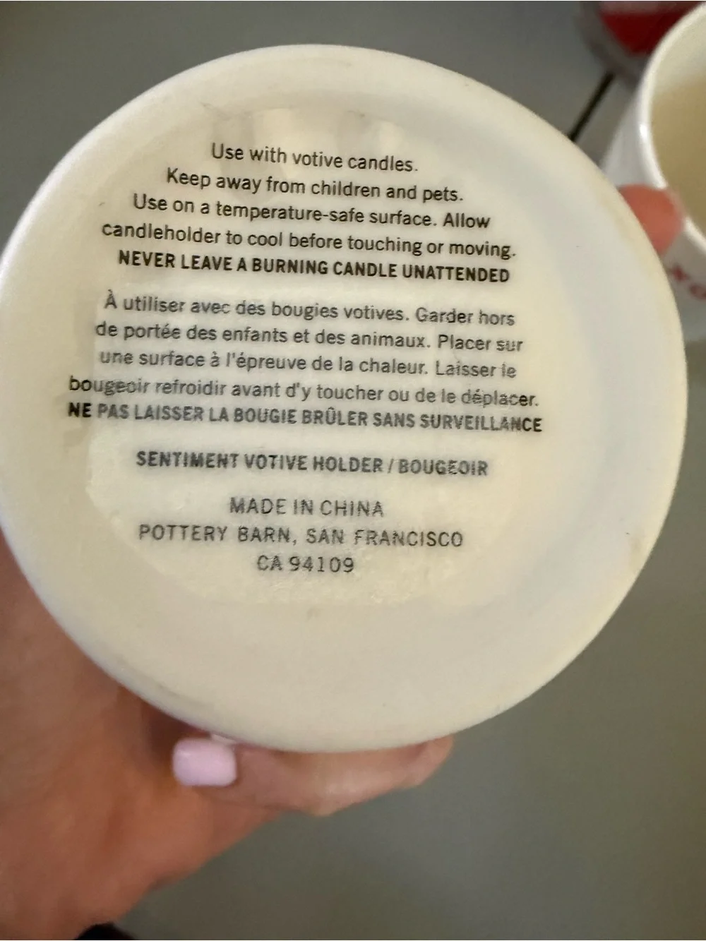 Pottery Barn White Ceramic Cups with Red 'love' & 'xoxo' Lettering